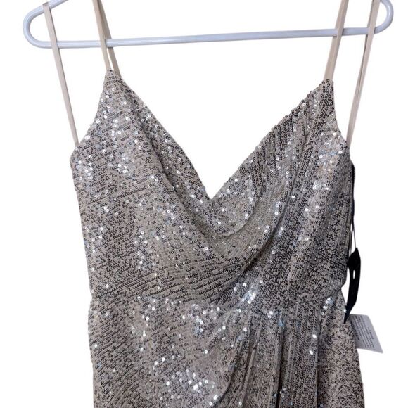 NWT IEENA For Mac Duggal Sequined Cowel Neck Faux Wrap Dress Size 4 style 11287 - Picture 5 of 10